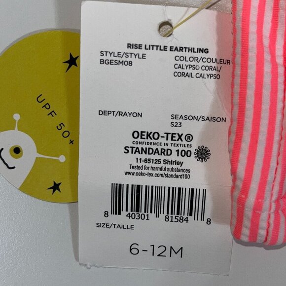 Rise Little Earthling Summer Baby Top with CoralPink White Stripes 6-12M UPF 50 - Picture 5 of 5